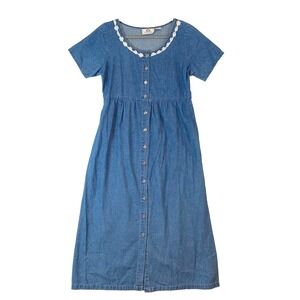 Carolina Bay VTG 90s Denim Teacher Dress Jumper Sz M Mom Cottagecore Modest